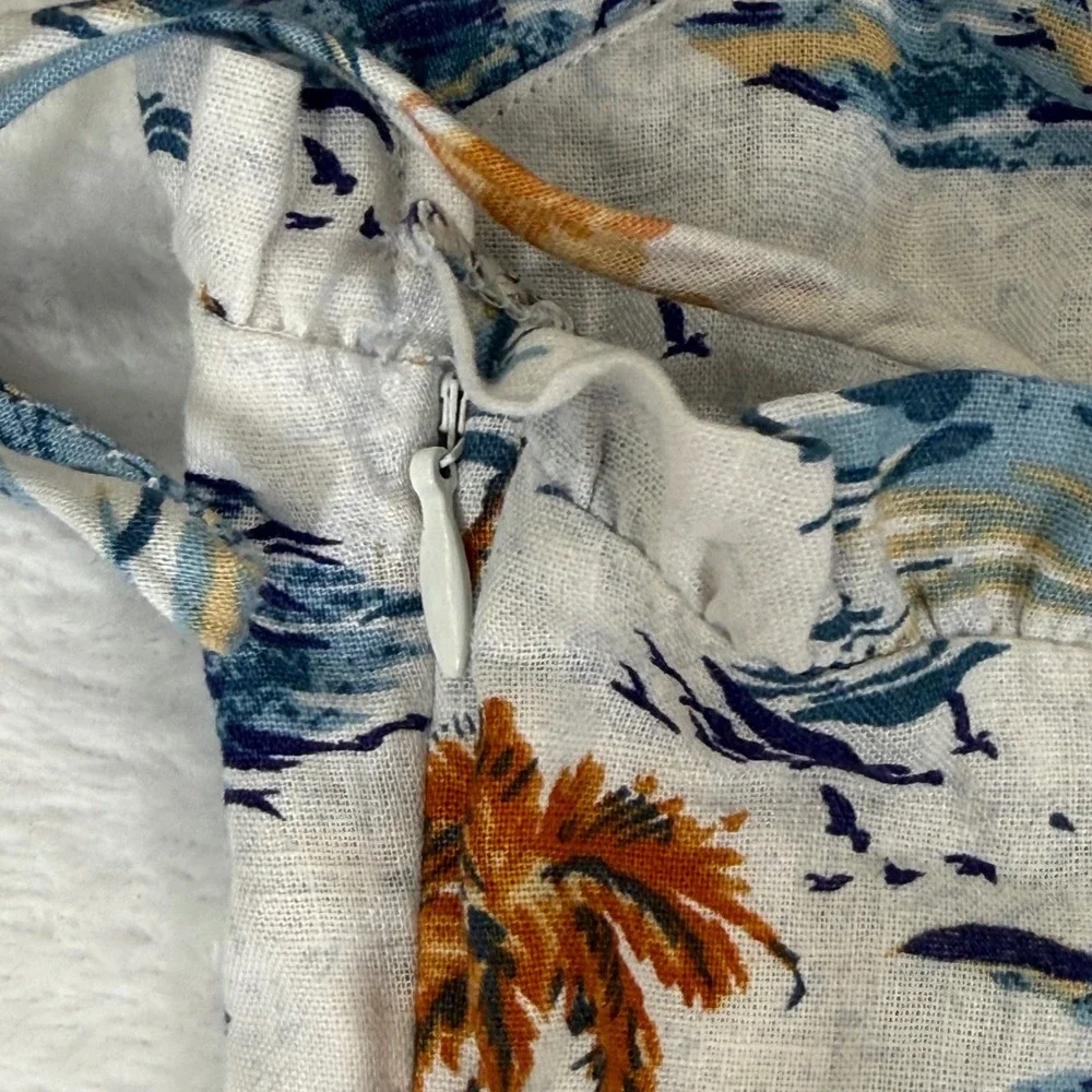 Free People Tropical Flamingo Hawaiian Print Maxi Dress White Blue‎ Size 6
